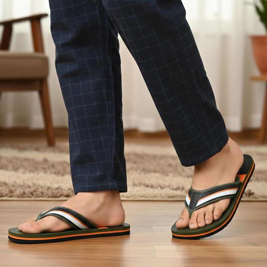 Men Olive Green Flip-Flop Slippers, Olive, large