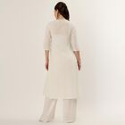 Women's White 100% Cotton Notch Neck Printed Kurta, Off White, small