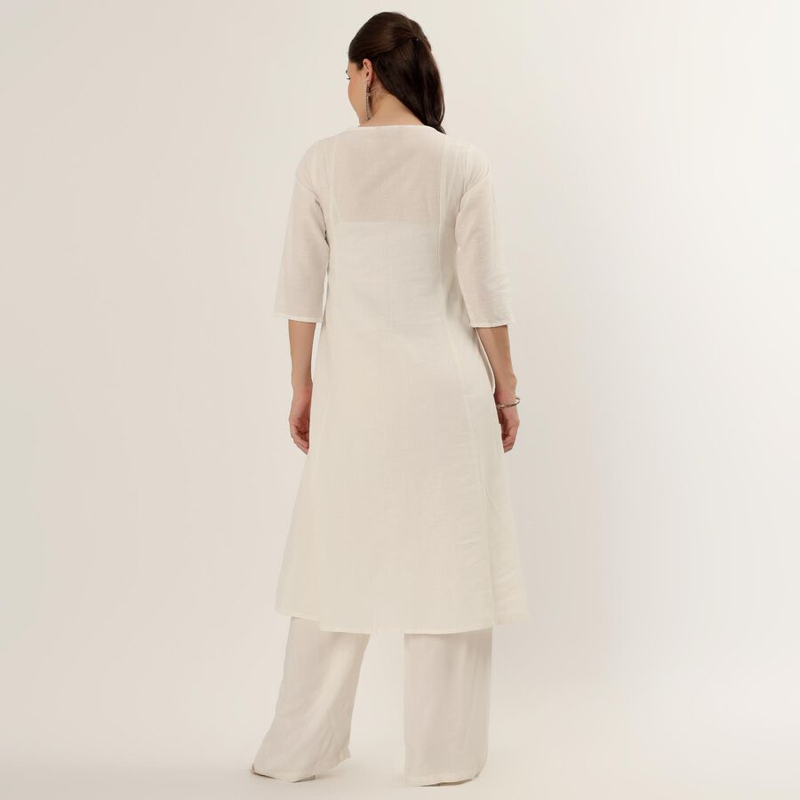 Women's White 100% Cotton Notch Neck Printed Kurta, Off White, large