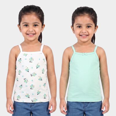 Girls Mint Green Cotton Square Neck Sleeveless Vest