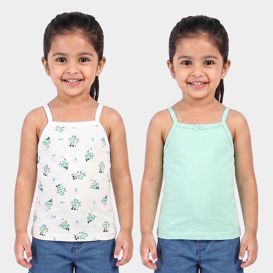 Girls Mint Green Cotton Square Neck Sleeveless Vest, Light Green, large