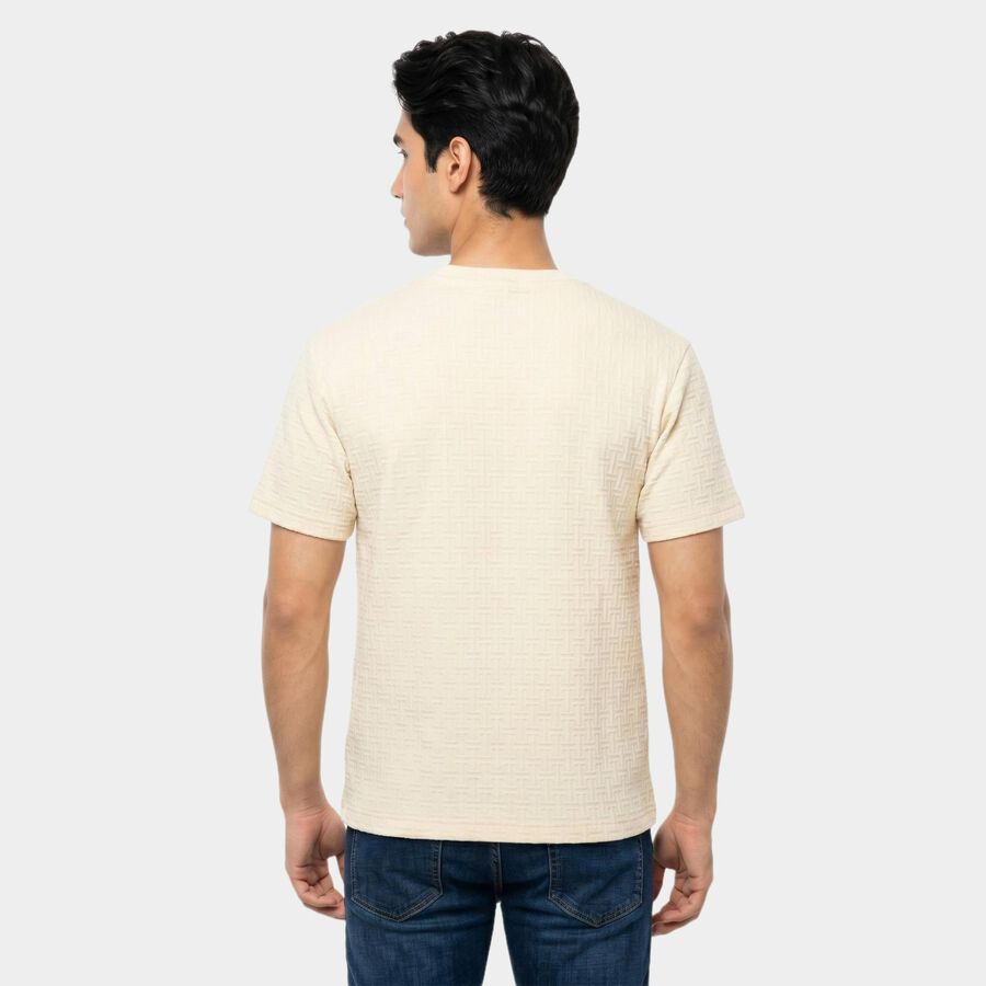 Men's Grey Round Neck Regular T-Shirt, Ecru Melange, large