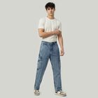 Men's Light Blue Cargo Fit Washed Jeans, Light Blue, small