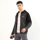 Men's Dark Charcoal Grey and Black Hooded Neck Athletic Fit Sweatshirt, मिश्रित मध्यम ग्रे, small image number null