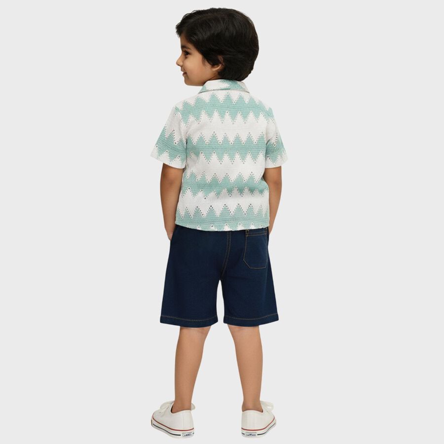 Boys' White and Green Collared Lace Pattern Baba Suit, White, large