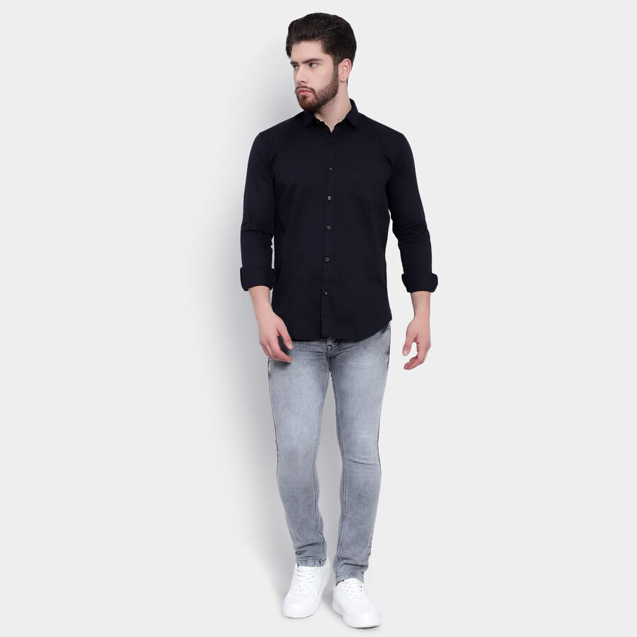Cotton Solid Casual Shirt, Navy Blue, large image number null