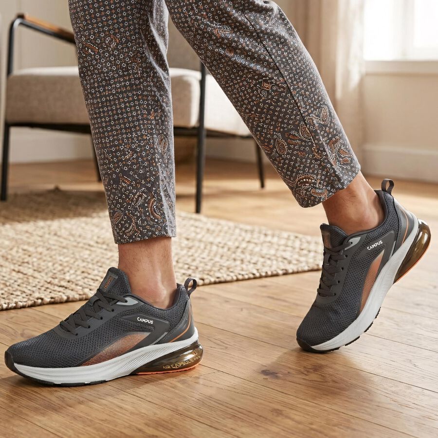 Men's Grey Lace-Up Sneakers, ग्रे, large