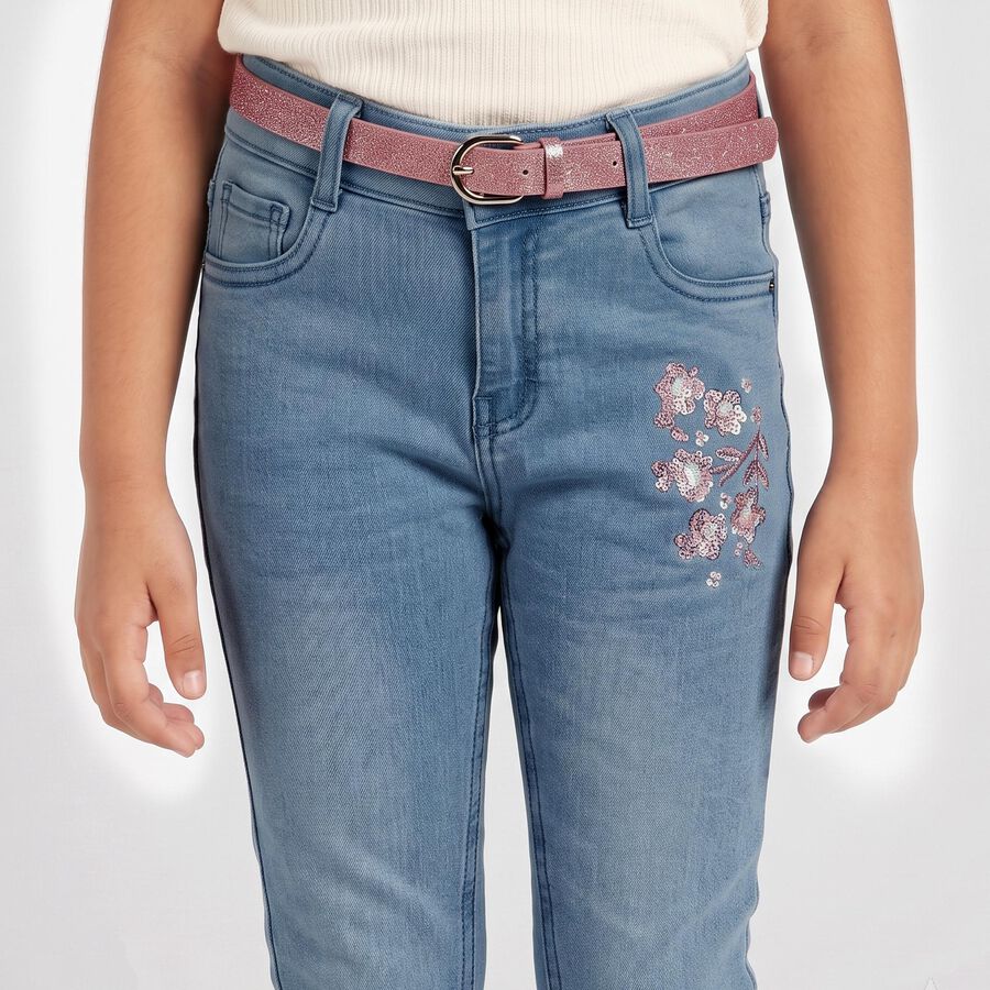 Girls Light Blue Skinny Fit Embroidered Jeans, Light Blue, large