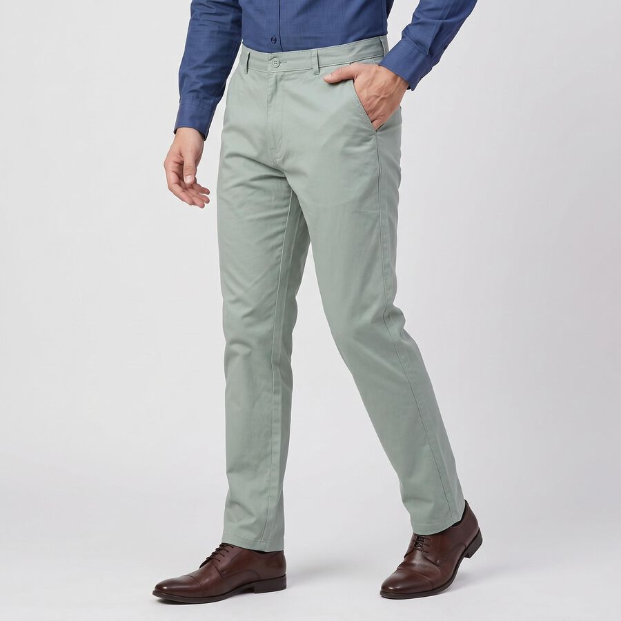 Men's Aqua Flat Front Trousers, एक्वा, large