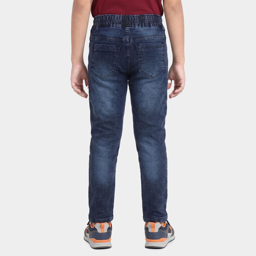 Boys' Blue Slim Fit Printed Jeans, Mid Blue, large
