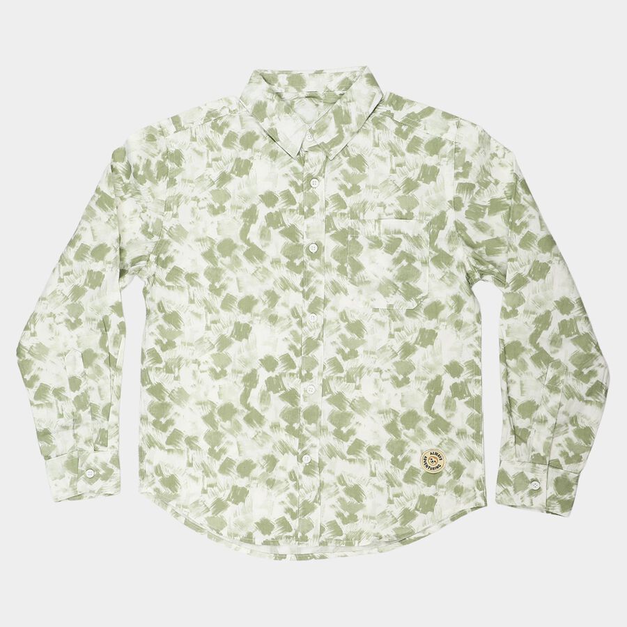 Boys Green Cotton Long Sleeve Collar Shirt, Light Green, large