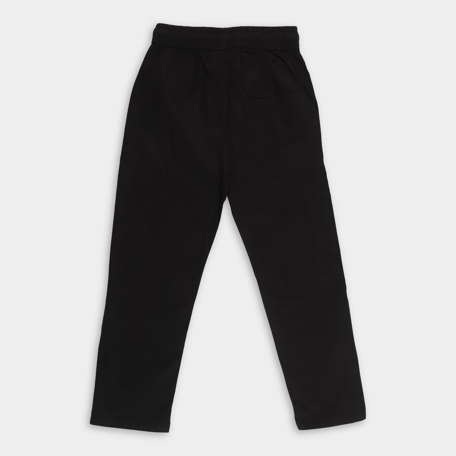 Boys Jet Black Regular Fit Cotton Trousers, काला, large image number null