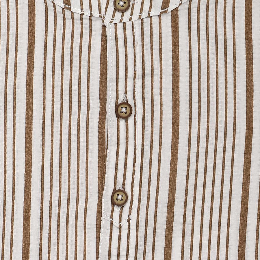 Infants Beige Cotton Mandarin Collar Regular Fit Shirt, गहरा पीला, large