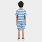 Boys Light Blue Cotton Round Neck Solid Night Suit, Light Blue, small