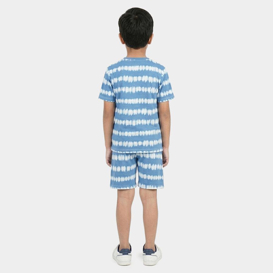 Boys Light Blue Cotton Round Neck Solid Night Suit, Light Blue, large