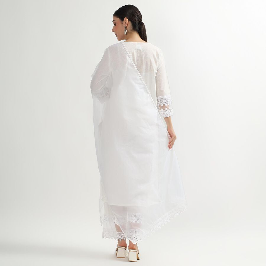 Women's White Cotton Embroidered Ethnic Set, Off White, large image number null