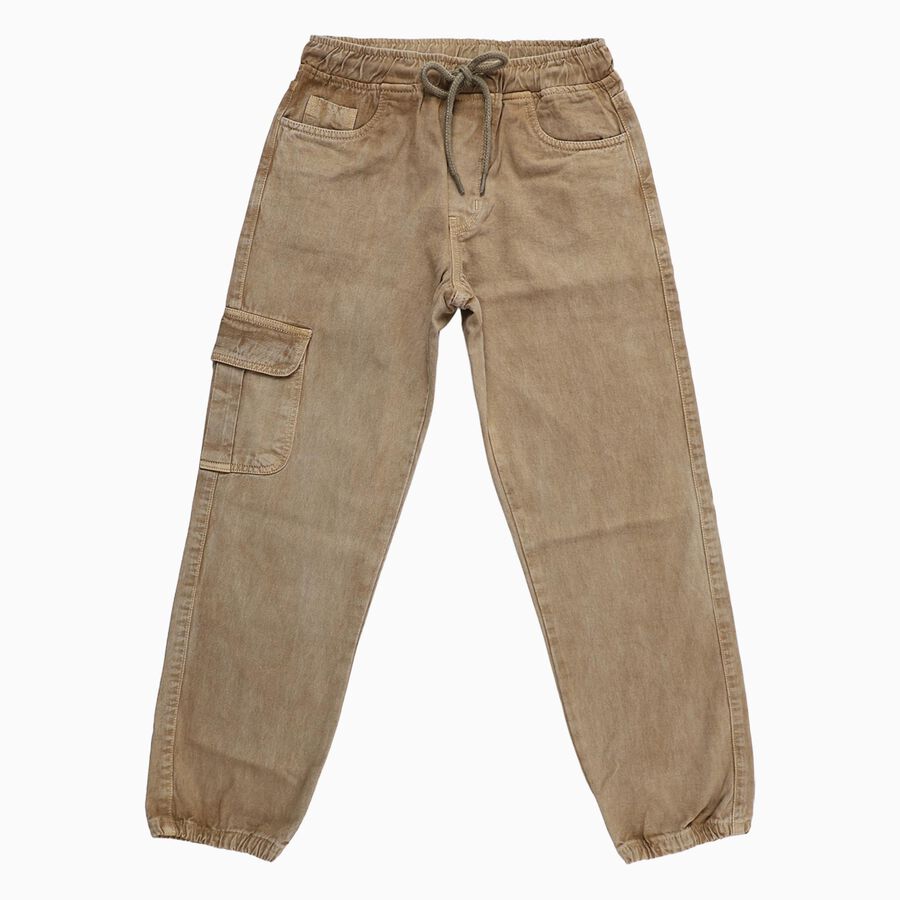 Boys' Khaki Regular Fit Cotton Jeans, Khaki, large