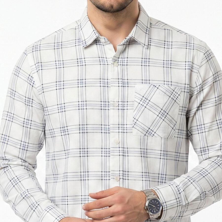 Men's Mid Blue Cotton Long Sleeve Button-Down Regular Fit Shirt, Mid Blue, large
