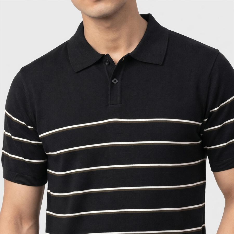 Men's Navy Blue Cotton Polo Neck T-Shirt, नेवी ब्लू, large