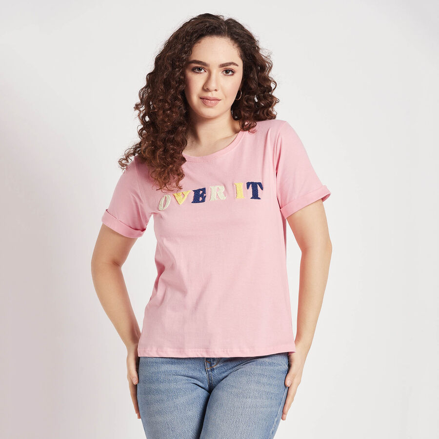 Round Neck T-Shirt, गुलाबी, large image number null
