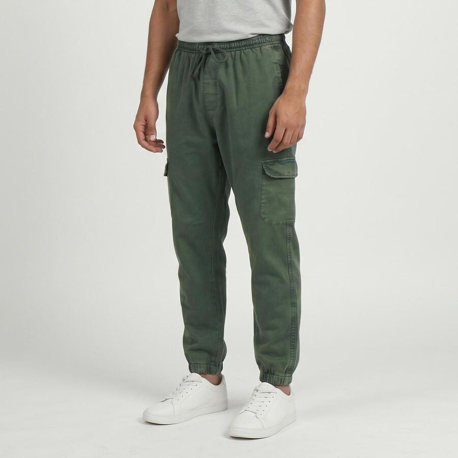 Men's Olive Green Regular Fit Cargo Jogger, गहरा हरा, large