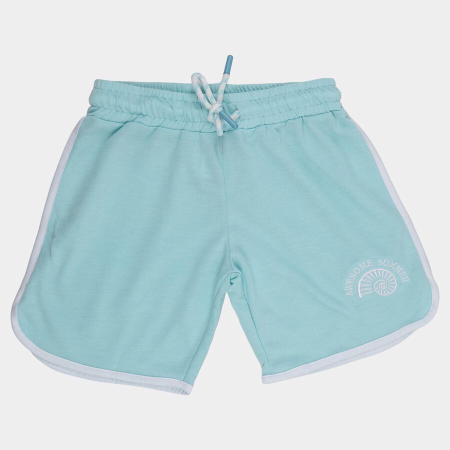 Girls' Aqua Regular Fit Side Stripe Shorts, एक्वा, large