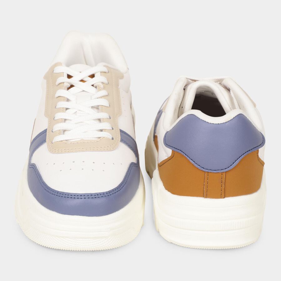 Men's White Lace-Up Colorblocked Sneakers, सफ़ेद, large