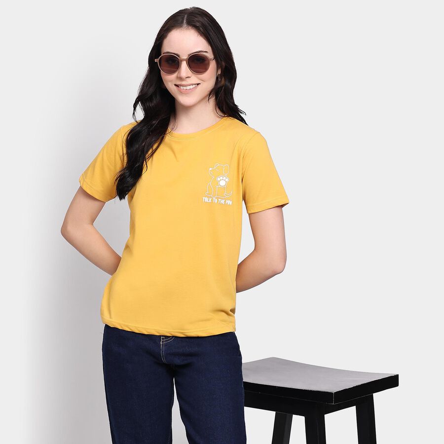 Ladies' Round Neck T-Shirt, मस्टर्ड, large