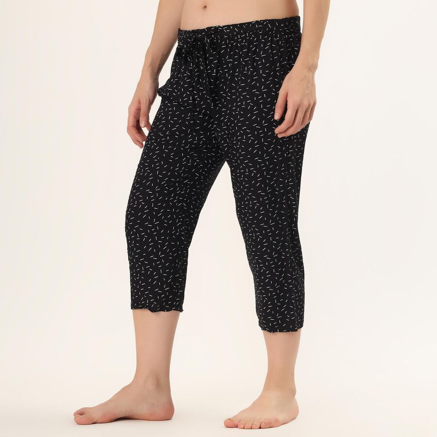 Women's Black Regular Fit Elasticated Waist Capri, काला, large