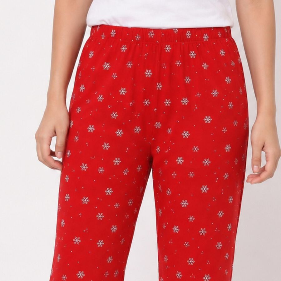 Women's Red Straight Fit Floral Printed Pyjama, Red, large