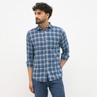 Men's Muted Steel Blue Cotton Full Sleeve Spread Collar Casual Shirt, रॉयल ब्लू, small image number null