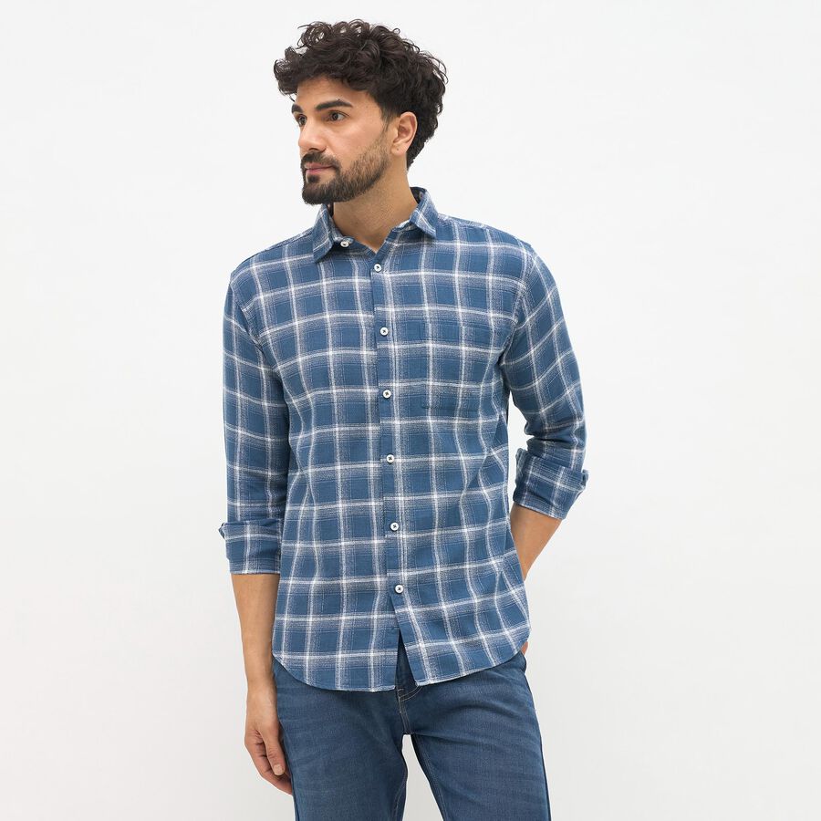 Men's Muted Steel Blue Cotton Full Sleeve Spread Collar Casual Shirt, रॉयल ब्लू, large image number null