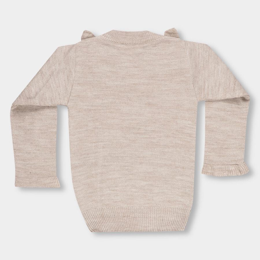 Girls Muted Beige Ruffle Neck Casual Pullover, Beige, large image number null