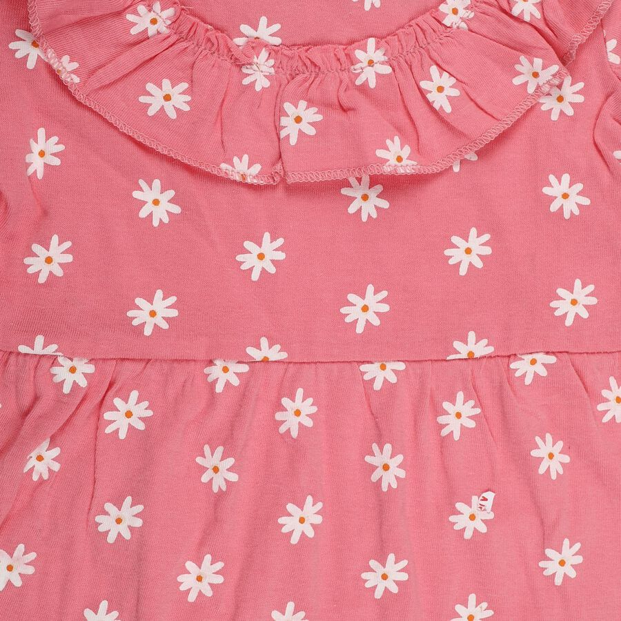 Infants' Bright Pink Floral Print Long Sleeve Frock, हल्का गुलाबी, large image number null