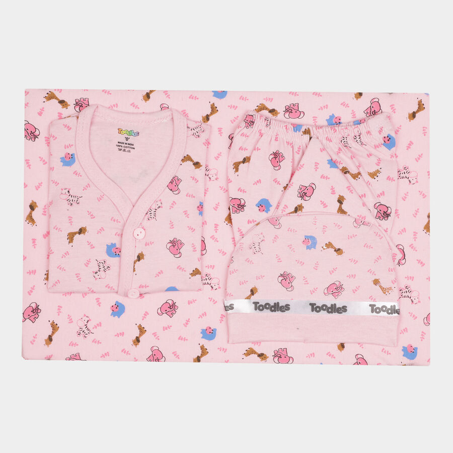 Infants Printed Cotton Baby Gift Set, Pink, large image number null