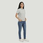 Women's Light Grey Round Neck Casual T-Shirt, Melange Light Grey, small