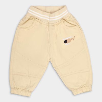 Infants Light Beige Elastic Waist Embroidered Trousers