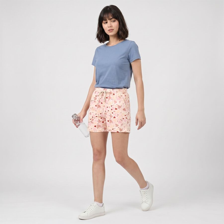 Women's White Regular Fit Heart Print Shorts, White, large