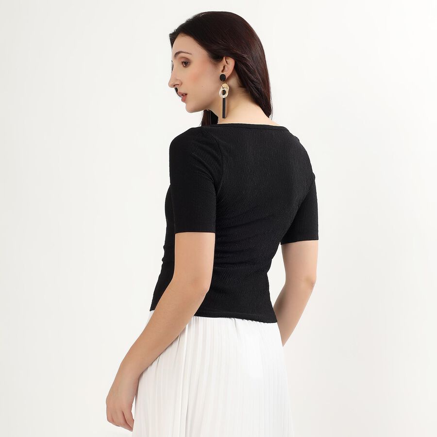 Women's Jet Black Round Neck Minimalist Top, Black, large