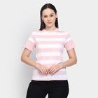 Ladies'  Stripes Round Neck T-Shirt, गुलाबी, small