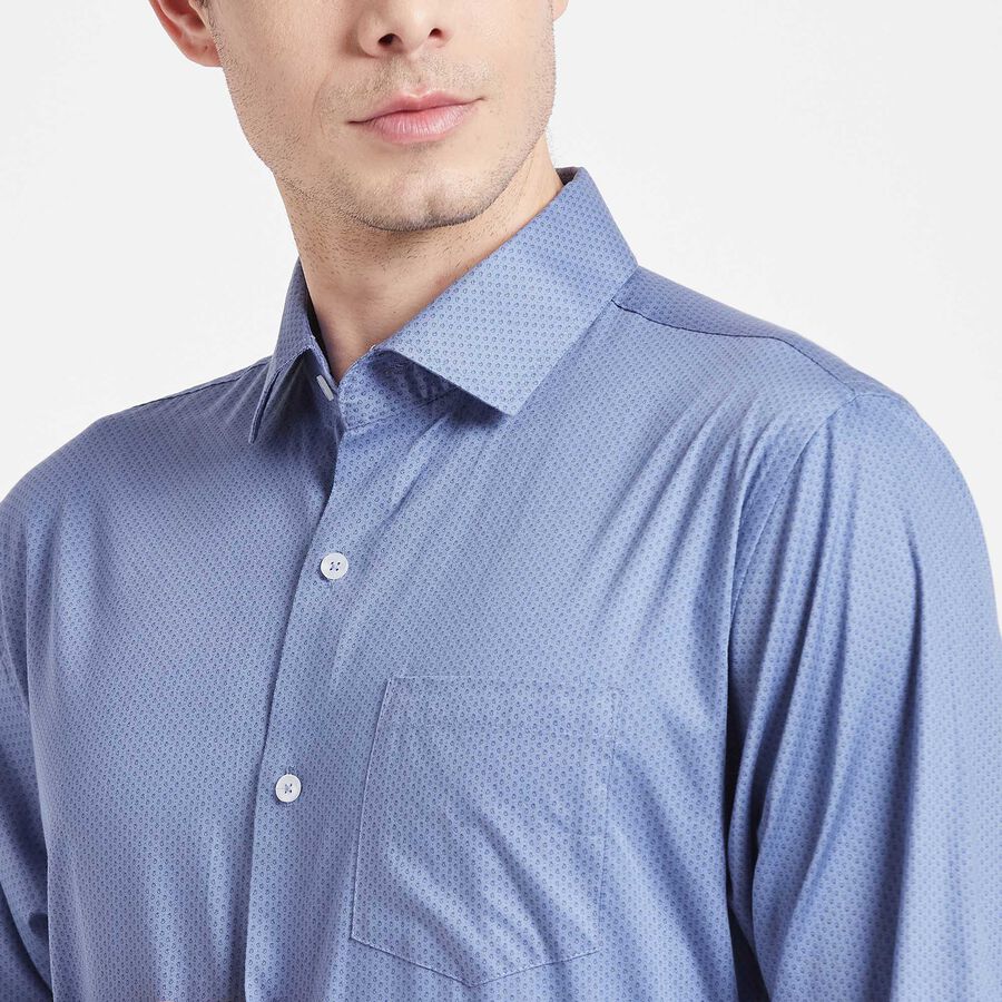Cotton Printed Formal Shirt, Mid Blue, large image number null