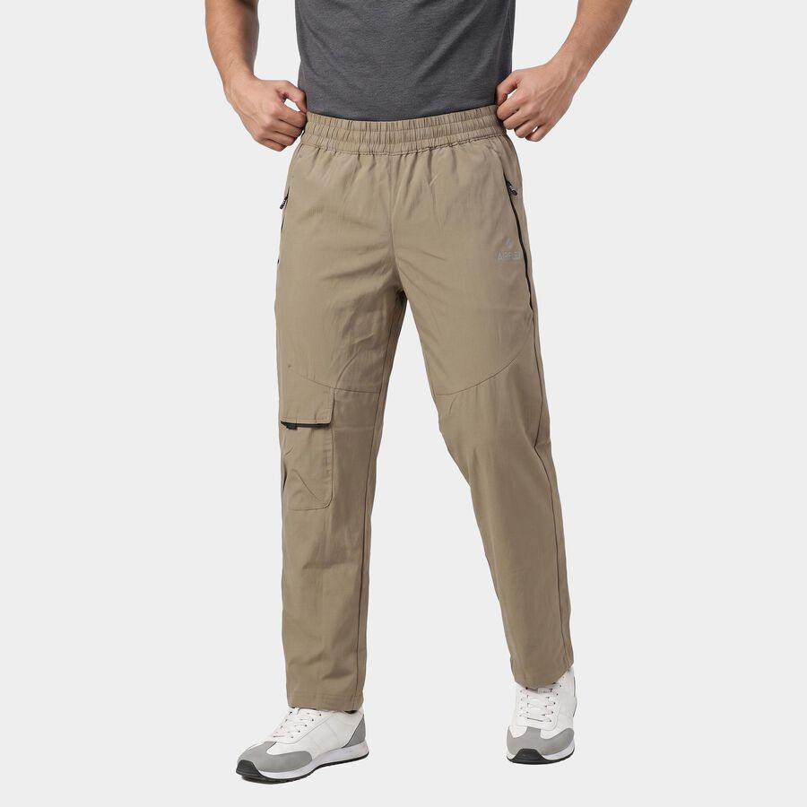 Men's Beige Straight Fit Cargo Track Pants, गहरा पीला, large