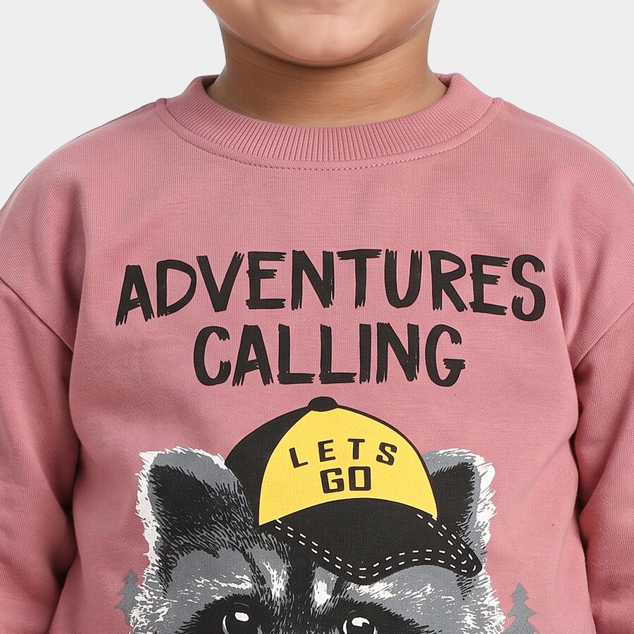 Boys' Pink Crew Neck Graphic Print Sweatshirt, गुलाबी, large