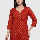 Women's Fuchsia Round Neck Printed Kurta, Fuchsia, small