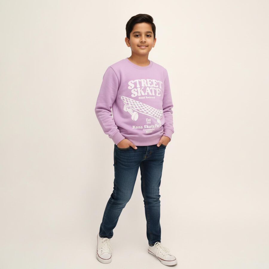 Boys Light Purple Crew Neck Graphic Sweatshirt, लाइलेक, large image number null