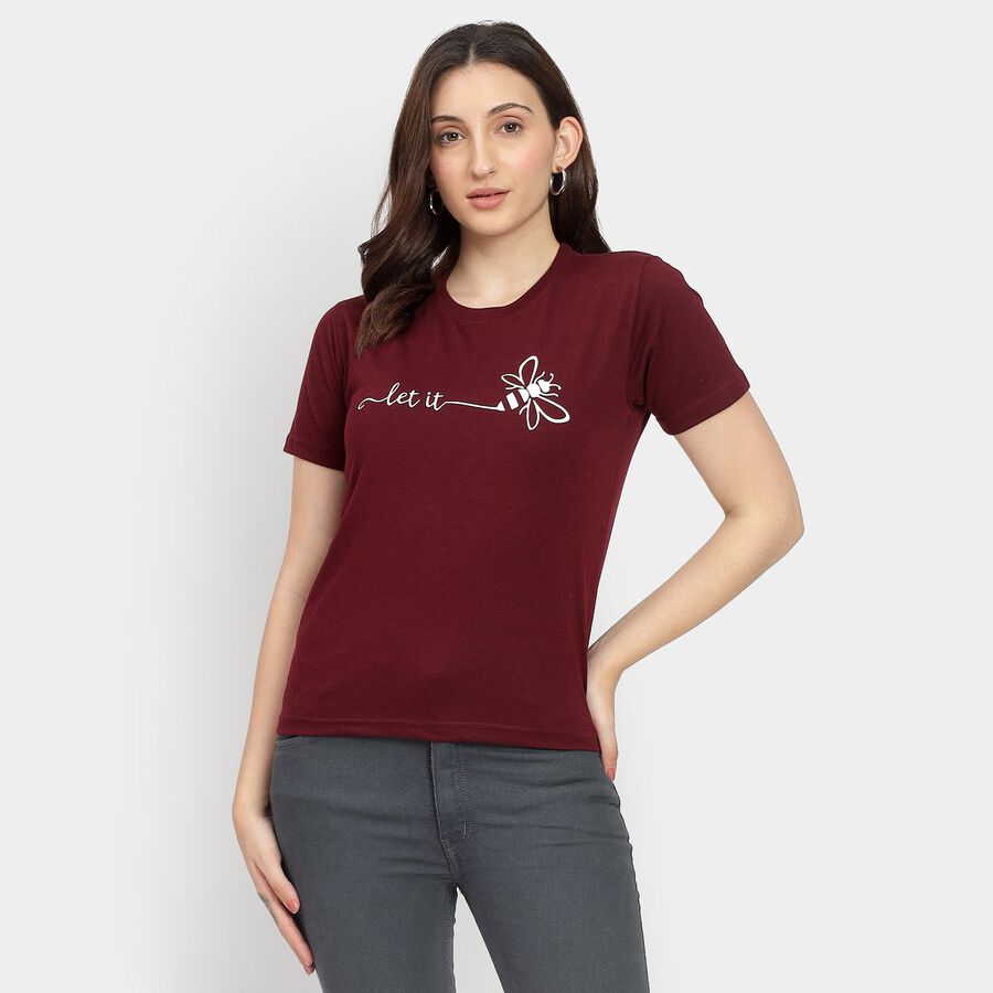 Ladies' Round Neck T-Shirt, Wine, large image number null