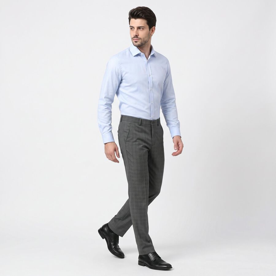 Men's Grey Slim Fit Checked Formal Trousers, Dark Grey, large