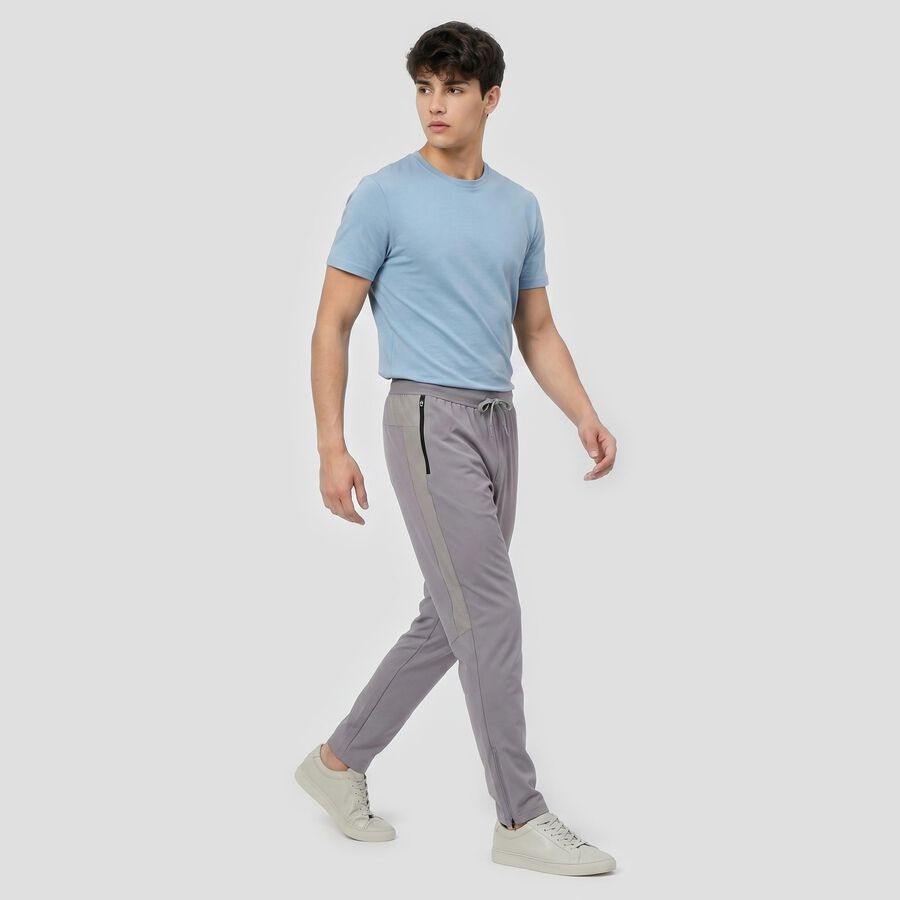 Men's Grey Jogger Fit Side Panel Track Pants, हल्का ग्रे, large