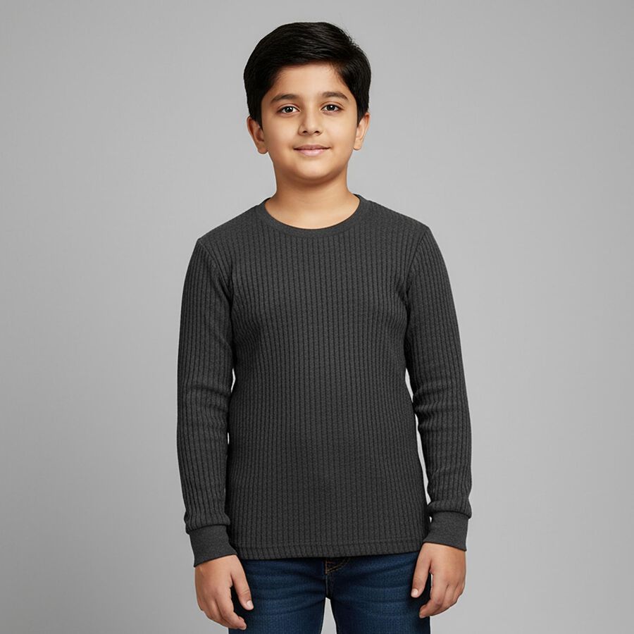 Boys Charcoal Grey Round Neck Thermal, चारकोल, large image number null