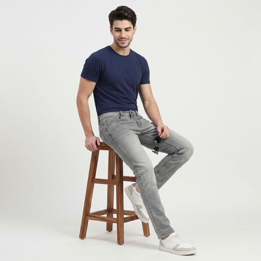Men's Grey Slim Fit Washed Jeans, Light Grey, large